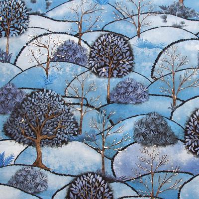 Sisustuskangas metsä talvi sininen