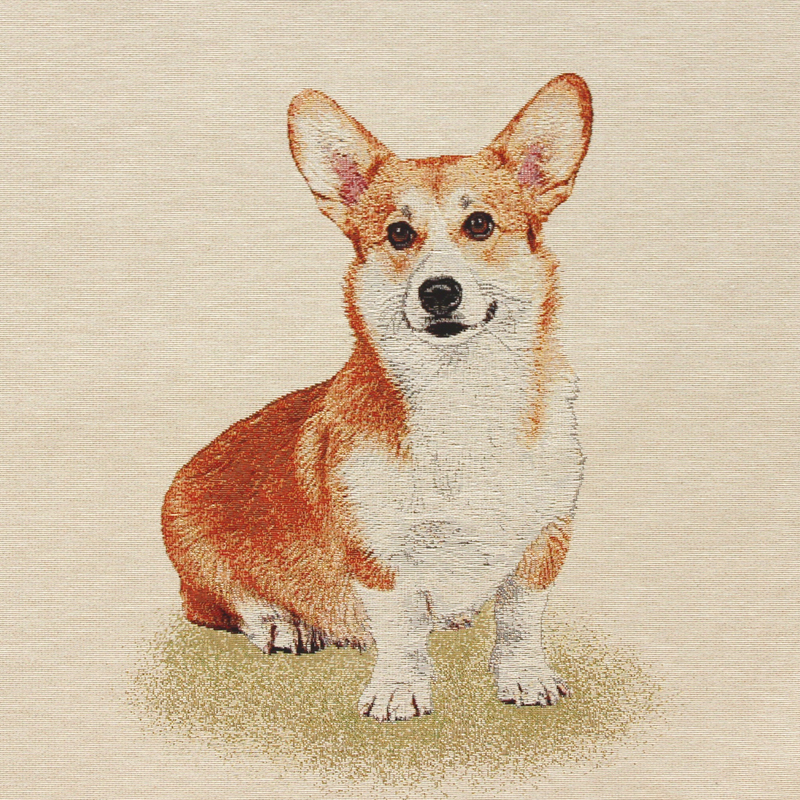 Gobeliinikangaspala istuva corgi